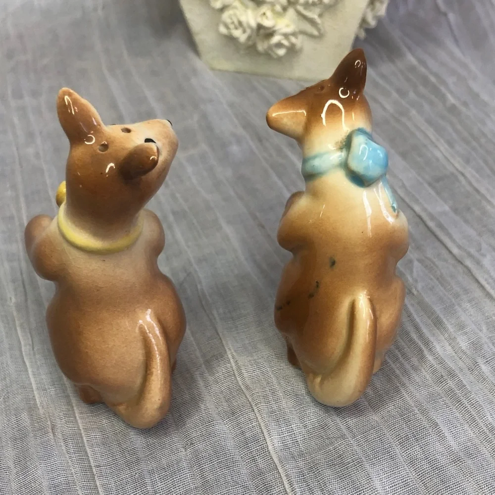 Vintage whimsical cute ceramic KANGAROO SALT & PEPPER shaker set